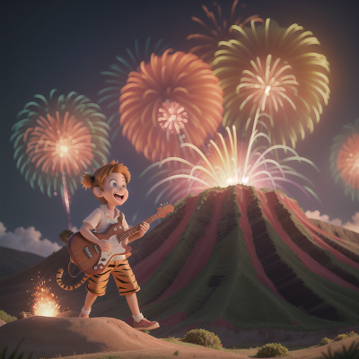 Image For Post Anime, fireworks, volcano, musician, laughter, tiger, HD, 4K, AI Generated Art