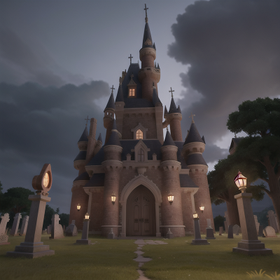 Image For Post Anime, castle, lamp, sword, haunted graveyard, shield, HD, 4K, AI Generated Art