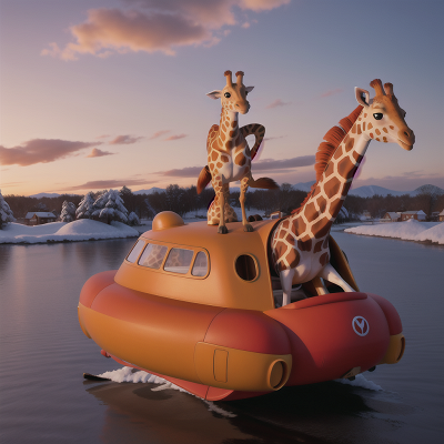 Image For Post Anime, giraffe, hovercraft, sunset, snow, umbrella, HD, 4K, AI Generated Art