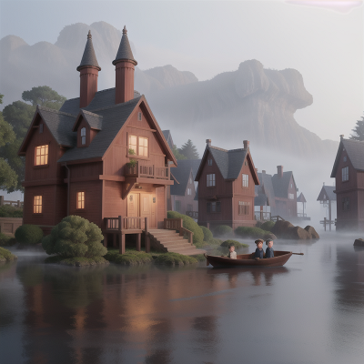 Image For Post Anime, joy, fog, village, haunted mansion, ocean, HD, 4K, AI Generated Art