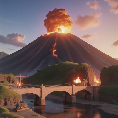 Image For Post Anime, volcano, treasure, sunrise, bridge, unicorn, HD, 4K, AI Generated Art