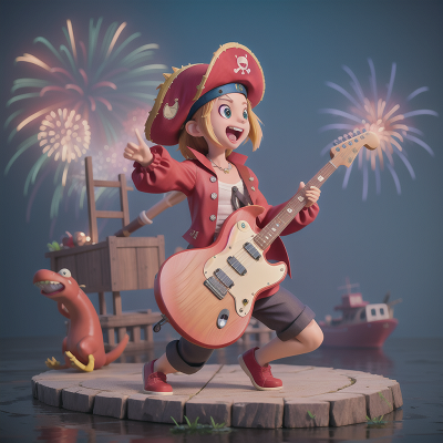 Image For Post Anime, alligator, fireworks, pirate, electric guitar, virtual reality, HD, 4K, AI Generated Art