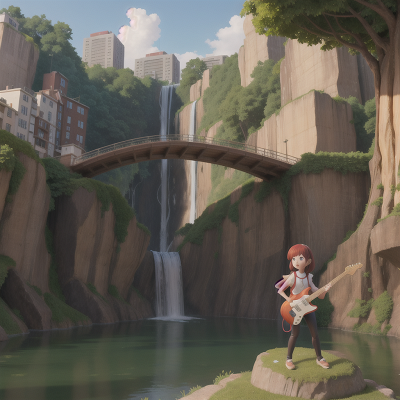 Image For Post Anime, park, electric guitar, city, waterfall, fairy, HD, 4K, AI Generated Art