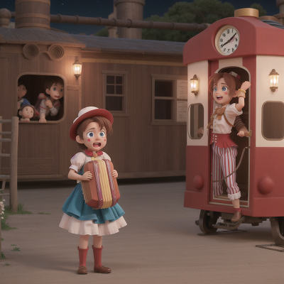 Image For Post Anime, time machine, crying, accordion, circus, train, HD, 4K, AI Generated Art