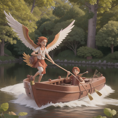 Image For Post Anime, statue, phoenix, forest, boat, musician, HD, 4K, AI Generated Art