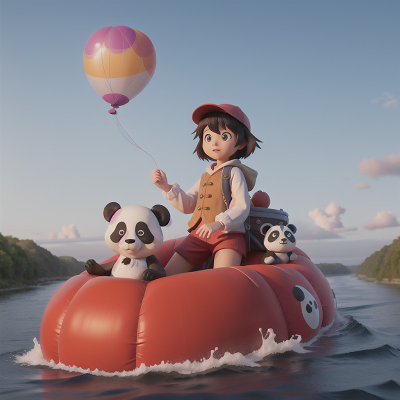 Image For Post Anime, fog, exploring, balloon, river, panda, HD, 4K, AI Generated Art