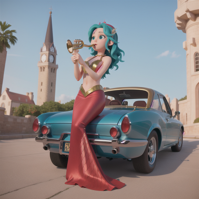 Image For Post Anime, trumpet, tower, musician, mermaid, car, HD, 4K, AI Generated Art
