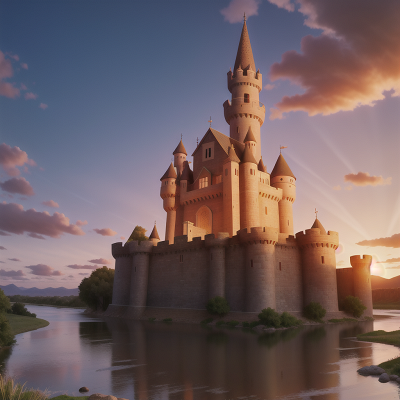 Image For Post Anime, river, medieval castle, key, sunset, desert, HD, 4K, AI Generated Art