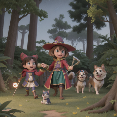 Image For Post Anime, knights, dog, witch, telescope, enchanted forest, HD, 4K, AI Generated Art