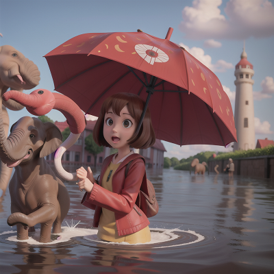 Image For Post Anime, flood, umbrella, dog, airplane, elephant, HD, 4K, AI Generated Art