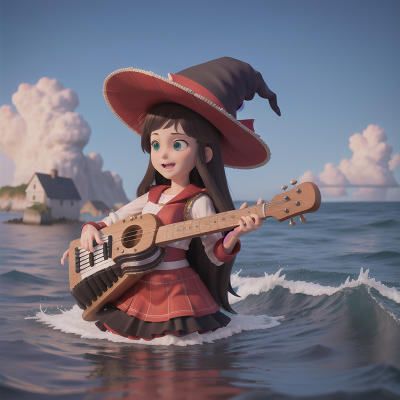 Image For Post Anime, musician, ocean, accordion, witch, tsunami, HD, 4K, AI Generated Art