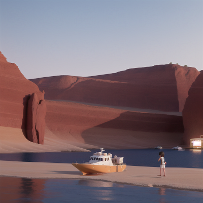 Image For Post Anime, space shuttle, swimming, desert, river, boat, HD, 4K, AI Generated Art