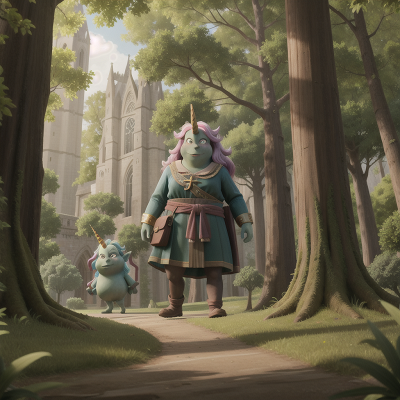 Image For Post Anime, ogre, unicorn, cathedral, betrayal, forest, HD, 4K, AI Generated Art
