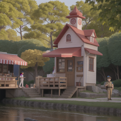 Image For Post Anime, police officer, hot dog stand, tower, suspicion, river, HD, 4K, AI Generated Art