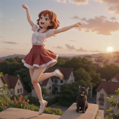 Image For Post Anime, sunrise, jumping, cat, joy, celebrating, HD, 4K, AI Generated Art