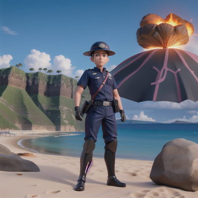 Image For Post Anime, beach, police officer, knight, volcano, umbrella, HD, 4K, AI Generated Art