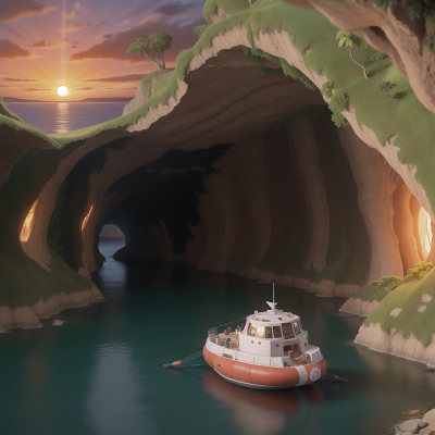 Image For Post Anime, hovercraft, map, cave, sunset, jungle, HD, 4K, AI Generated Art