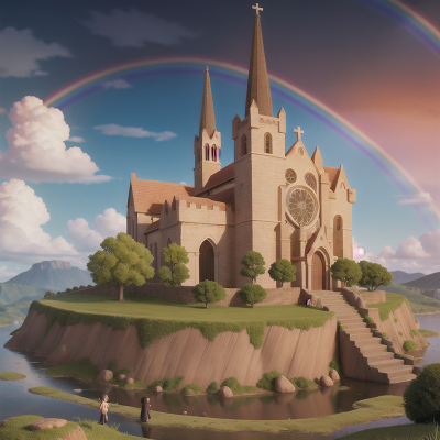 Image For Post Anime, rainbow, drought, cathedral, surprise, village, HD, 4K, AI Generated Art