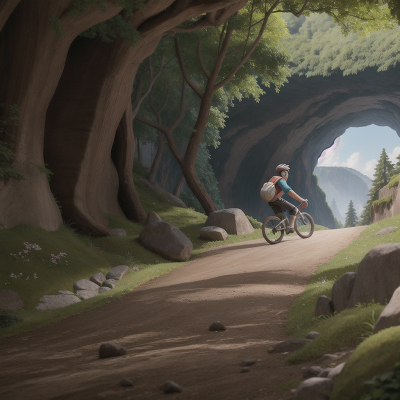Image For Post Anime, bicycle, avalanche, cave, forest, bigfoot, HD, 4K, AI Generated Art