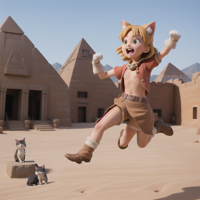Image For Post Anime, pyramid, fighting, wild west town, cat, jumping, HD, 4K, AI Generated Art