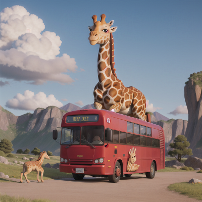 Image For Post Anime, mountains, anger, bus, park, giraffe, HD, 4K, AI Generated Art