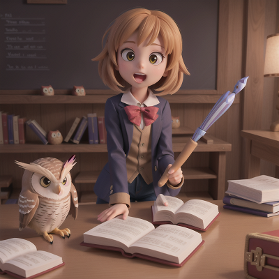 Image For Post Anime, book, magic wand, owl, school, singing, HD, 4K, AI Generated Art