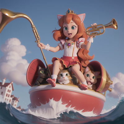 Image For Post Anime, cat, tsunami, princess, trumpet, circus, HD, 4K, AI Generated Art