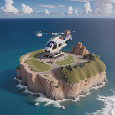 Image For Post Anime, helicopter, island, ocean, cave, telescope, HD, 4K, AI Generated Art