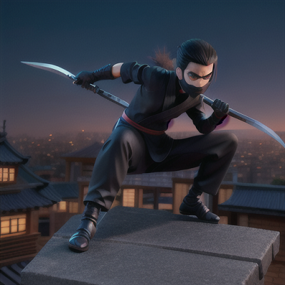 Image For Post Anime Art, Cunning ninja brother, sleek black hair and intense blue eyes, stealthily perched on a rooftop at night