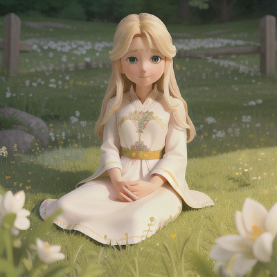 Image For Post Anime Art, Healer and protector, gentle blonde hair with a soft smile, in a serene meadow