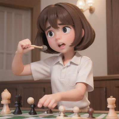 Image For Post Anime Art, Struggling rookie chess player, short muddy brown hair, during a school chess club practice session