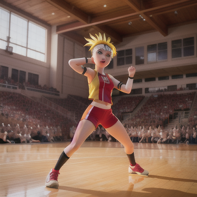 Image For Post Anime Art, Talented high school dancer, spikey yellow hair and red headband, in a school gym during a dance battle