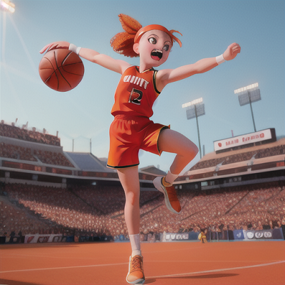 Image For Post Anime Art, Talented sports prodigy, fiery orange hair, on a basketball court