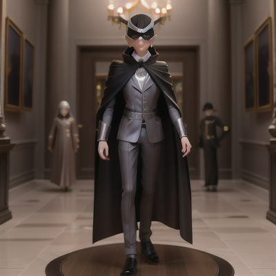 Image For Post Anime Art, Elusive phantom thief, silver hair and a masquerade mask, in a treasure-filled museum
