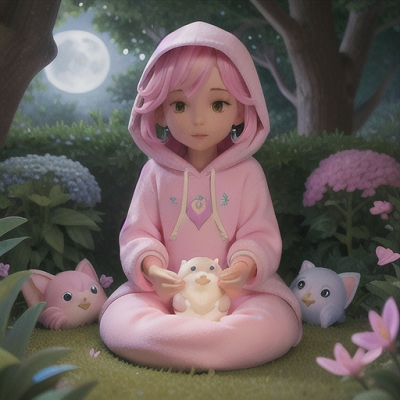 Image For Post | Anime, manga, Gentle arcane hoodie healer, soft pink hair and butterfly wing earrings, in a lush garden illuminated by moonlight, tending to an injured woodland creature, healing herbs and fluffy pillows in the vicinity, hoodie adorned with floral patterns, soothing and tender visual style, a compassionate and heartwarming scene - [AI Art, Arcane Hoodie Anime Scenes ](https://hero.page/examples/arcane-hoodie-anime-scenes-stable-diffusion-prompt-library)