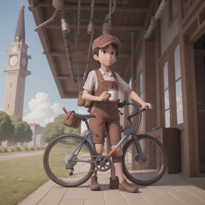 Image For Post Anime, tower, coffee shop, mechanic, sasquatch, bicycle, HD, 4K, AI Generated Art