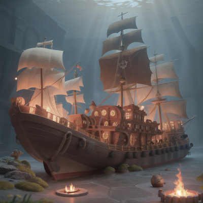 Image For Post Anime, firefighter, underwater city, pirate ship, harp, holodeck, HD, 4K, AI Generated Art