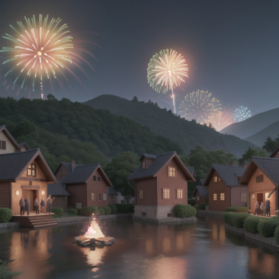 Image For Post Anime, earthquake, fireworks, village, ghost, knight, HD, 4K, AI Generated Art