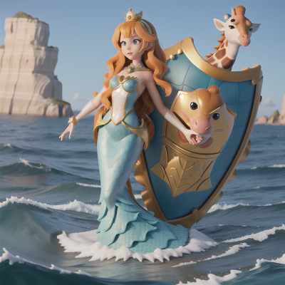 Image For Post Anime, ocean, giraffe, mermaid, shield, queen, HD, 4K, AI Generated Art