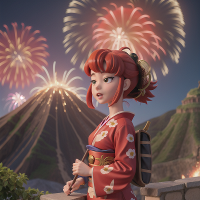 Image For Post Anime, romance, fireworks, griffin, volcano, geisha, HD, 4K, AI Generated Art