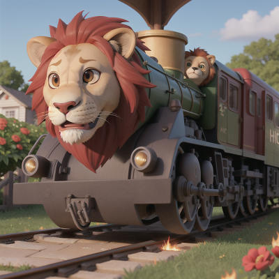 Image For Post Anime, clock, garden, lion, train, fire, HD, 4K, AI Generated Art