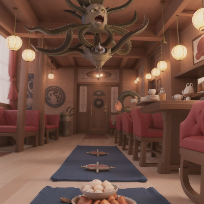 Image For Post Anime, flying carpet, fighting, seafood restaurant, kraken, coffee shop, HD, 4K, AI Generated Art