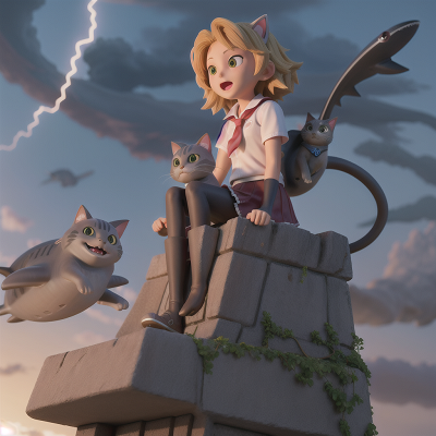 Image For Post Anime, thunder, shark, cat, school, angel, HD, 4K, AI Generated Art