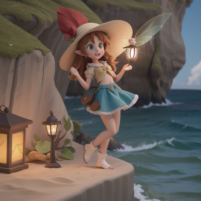 Image For Post Anime, flying, hat, lamp, fairy, beach, HD, 4K, AI Generated Art
