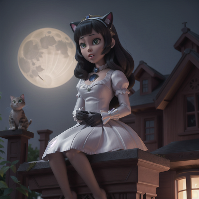 Image For Post Anime, moonlight, princess, cat, haunted mansion, cyborg, HD, 4K, AI Generated Art