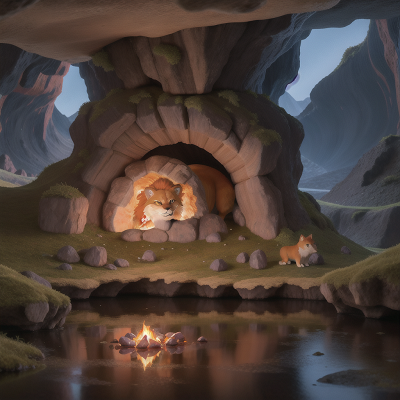 Image For Post Anime, volcano, lion, crystal, fox, cave, HD, 4K, AI Generated Art