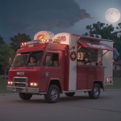 Image For Post Anime, taco truck, firefighter, haunted mansion, moonlight, sled, HD, 4K, AI Generated Art
