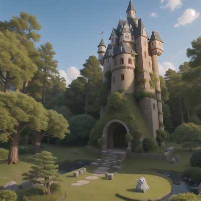 Image For Post Anime, yeti, castle, tower, forest, shield, HD, 4K, AI Generated Art