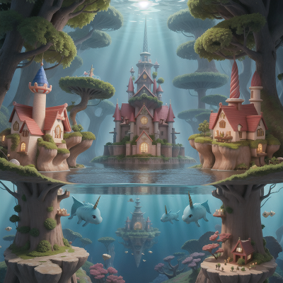 Image For Post Anime, underwater city, island, forest, queen, unicorn, HD, 4K, AI Generated Art