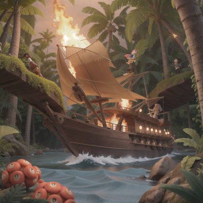 Image For Post Anime, pirate ship, jungle, fire, mermaid, astronaut, HD, 4K, AI Generated Art
